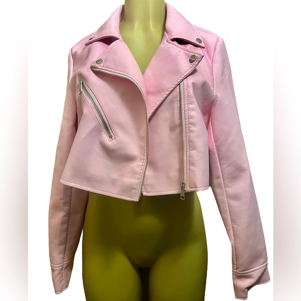 Ci Sono Pink Faux Leather Biker Jacket